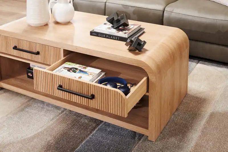 48 Modern Coffee Table with Storage, Shelf and Casters