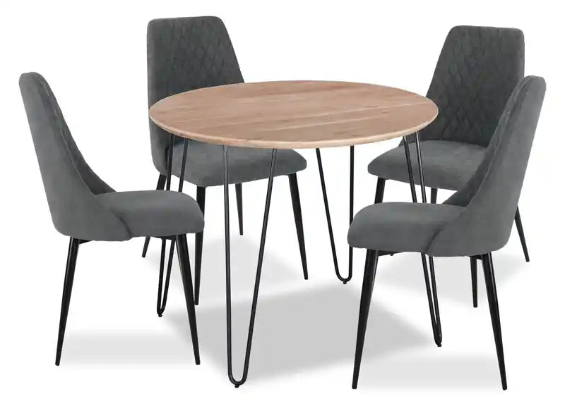 Miya 5pc Dining Set with Table & 4 Chairs, Acacia Wood, Metal, 36W Round