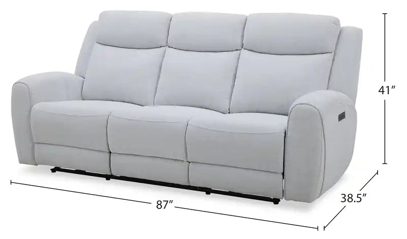 Reign 87 Fabric Power Reclining Sofa with USB Ports - Bronco Stone Grey