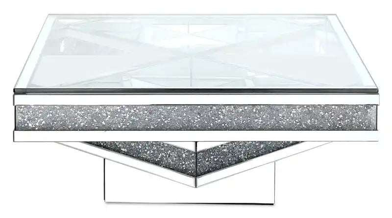 Rosie 39 Glam Mirror & Glass Top Coffee Table - Silver Metal with Diamond Look Legs