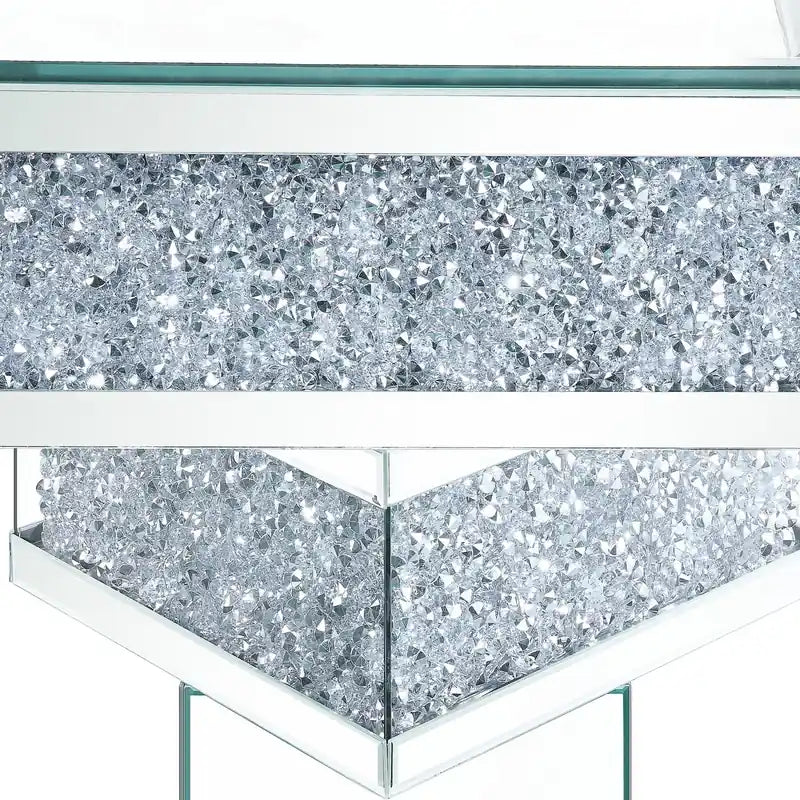 Rosie 39 Glam Mirror & Glass Top Coffee Table - Silver Metal with Diamond Look Legs