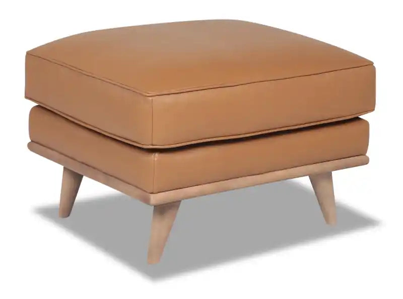 Vivia 28 Genuine Leather Ottoman with Wood Base