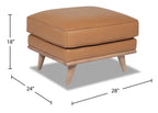 Pouf en cuir véritable avec base en bois