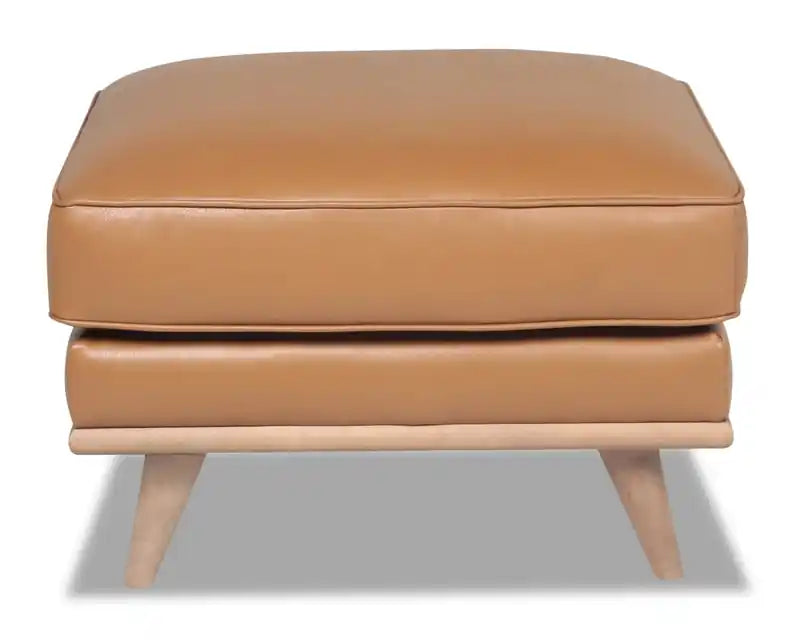 Vivia 28 Genuine Leather Ottoman with Wood Base