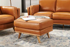 Pouf en cuir véritable avec base en bois