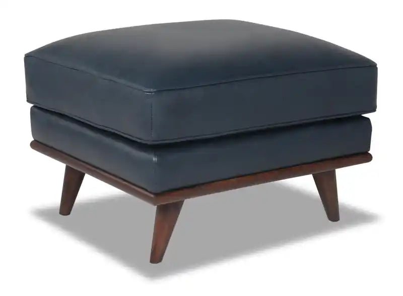 Vivia 28 Genuine Leather Ottoman with Wood Base