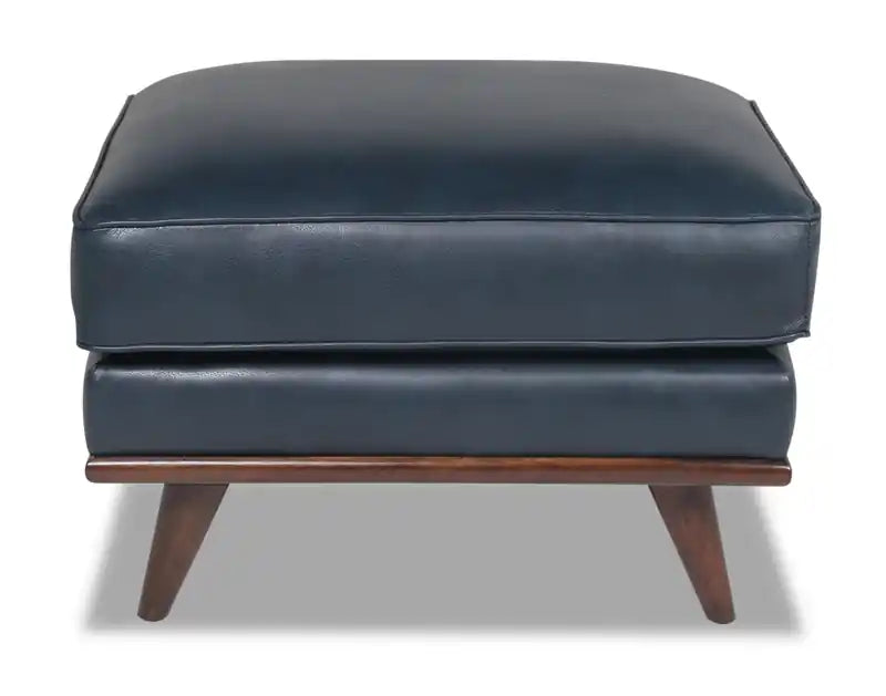 Vivia 28 Genuine Leather Ottoman with Wood Base