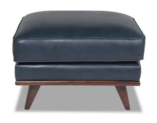 28 Genuine Leather Ottoman with Wood Base