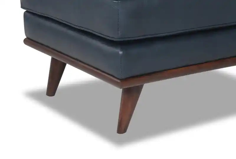 Vivia 28 Genuine Leather Ottoman with Wood Base