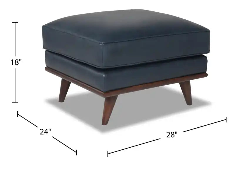 Vivia 28 Genuine Leather Ottoman with Wood Base