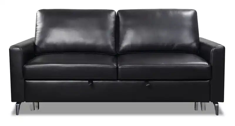 Wilson 77.5 Leather-Look Fabric Sleeper Sofa with Drop-Down Back Cushions and Metal Legs