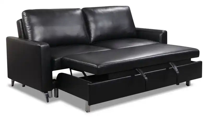 Wilson 77.5 Leather-Look Fabric Sleeper Sofa with Drop-Down Back Cushions and Metal Legs