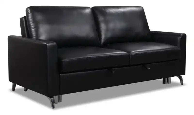 Wilson 77.5 Leather-Look Fabric Sleeper Sofa with Drop-Down Back Cushions and Metal Legs