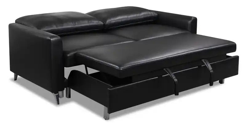 Wilson 77.5 Leather-Look Fabric Sleeper Sofa with Drop-Down Back Cushions and Metal Legs