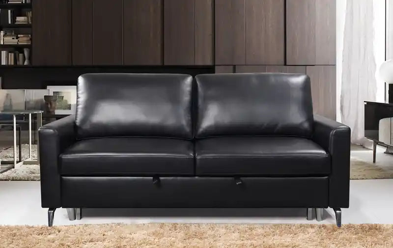 Wilson 77.5 Leather-Look Fabric Sleeper Sofa with Drop-Down Back Cushions and Metal Legs
