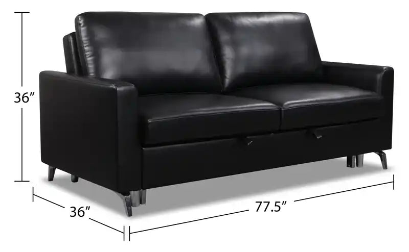 Wilson 77.5 Leather-Look Fabric Sleeper Sofa with Drop-Down Back Cushions and Metal Legs