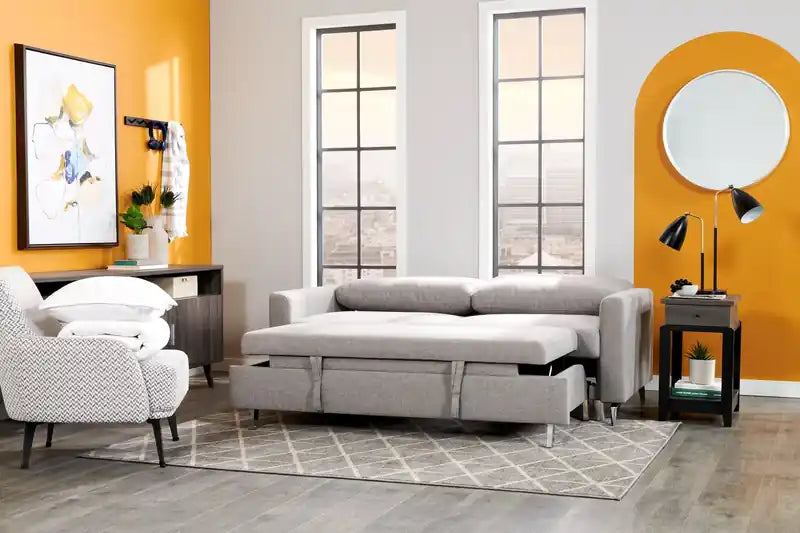 Wilson 77.5 Leather-Look Fabric Sleeper Sofa with Drop-Down Back Cushions and Metal Legs