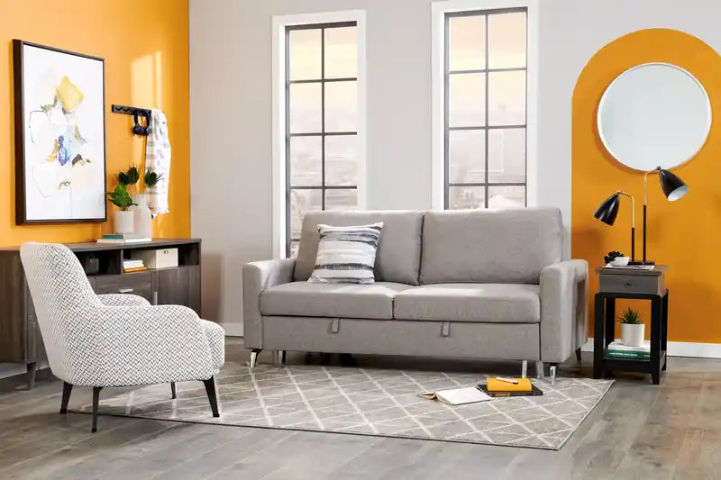 Wilson 77.5 Leather-Look Fabric Sleeper Sofa with Drop-Down Back Cushions and Metal Legs