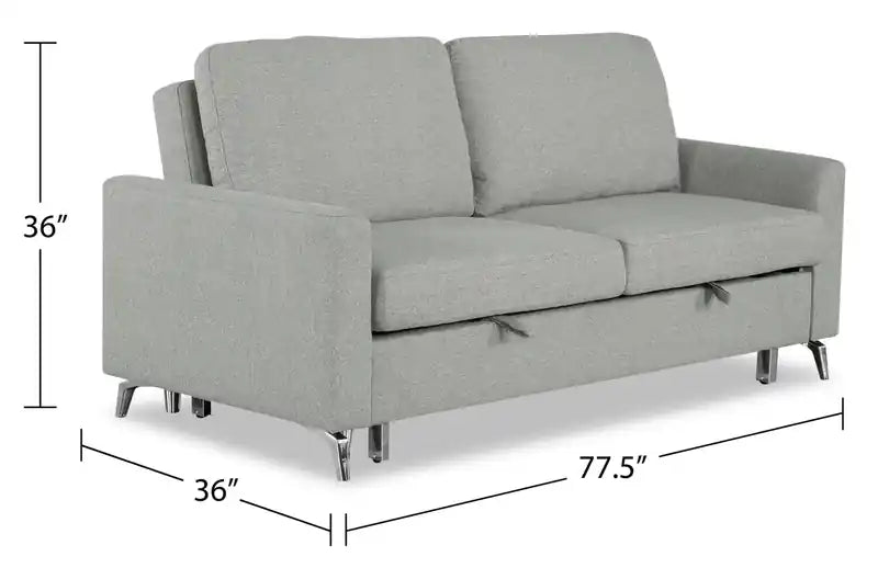 Wilson 77.5 Leather-Look Fabric Sleeper Sofa with Drop-Down Back Cushions and Metal Legs