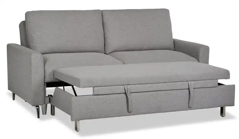 Wilson 77.5 Leather-Look Fabric Sleeper Sofa with Drop-Down Back Cushions and Metal Legs