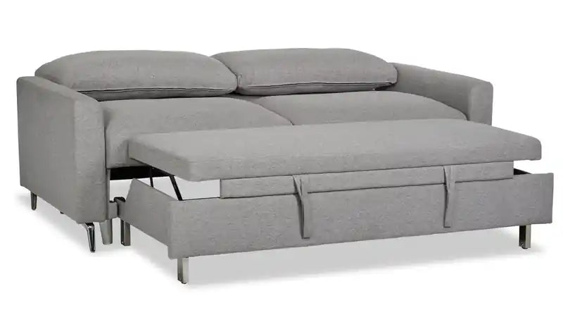 Wilson 77.5 Leather-Look Fabric Sleeper Sofa with Drop-Down Back Cushions and Metal Legs