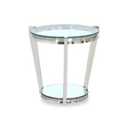 Yonge 22 Modern Round Glass Top End Table with Shelf - Chrome Finish with Stainless Steel