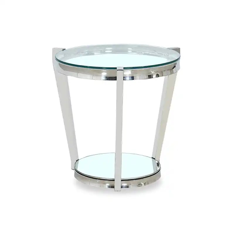 Yonge 22 Modern Round Glass Top End Table with Shelf - Chrome Finish with Stainless Steel
