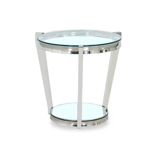 Yonge 22 Modern Round Glass Top End Table with Shelf - Chrome Finish with Stainless Steel