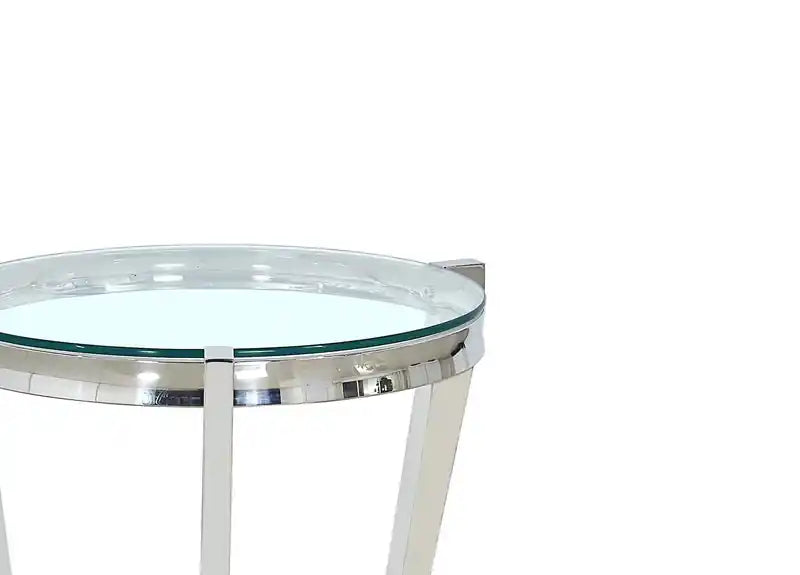 Yonge 22 Modern Round Glass Top End Table with Shelf - Chrome Finish with Stainless Steel
