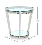 Table d'appoint ronde moderne en verre de 22 po avec étagère - Fini chromé avec acier inoxydable