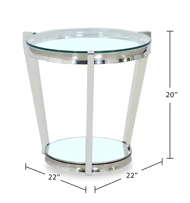 Yonge 22 Modern Round Glass Top End Table with Shelf - Chrome Finish with Stainless Steel