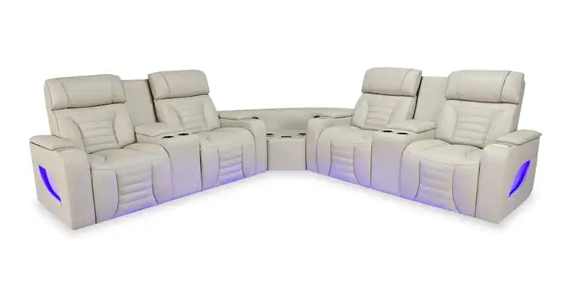 Zen 3-Piece Leather-Look Fabric Power Reclining Sectional with Massage and Two Refrigerator Consoles - Apricot