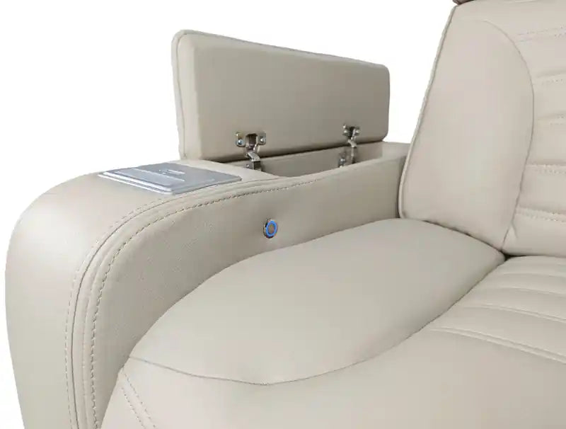 Zen 3-Piece Leather-Look Fabric Power Reclining Sectional with Massage and Two Refrigerator Consoles - Apricot
