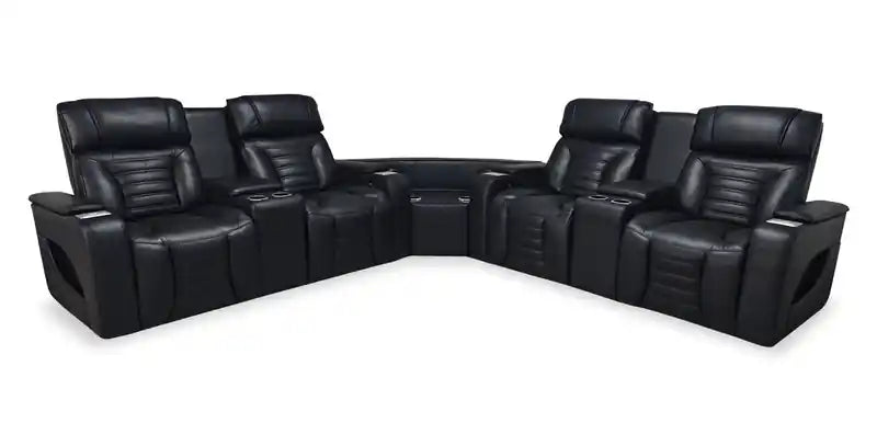 Zen 3-Piece Leather-Look Fabric Power Reclining Sectional with Massage and Two Refrigerator Consoles - Apricot