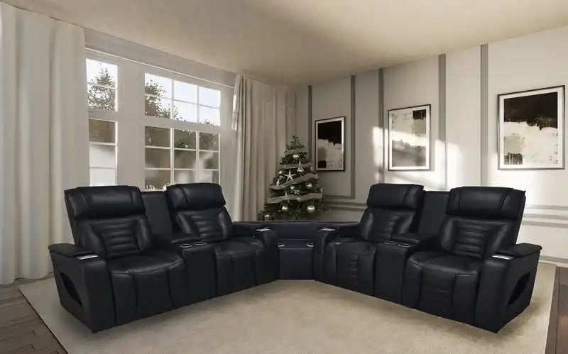 Zen 3-Piece Leather-Look Fabric Power Reclining Sectional with Massage and Two Refrigerator Consoles - Apricot