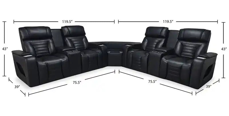Zen 3-Piece Leather-Look Fabric Power Reclining Sectional with Massage and Two Refrigerator Consoles - Apricot