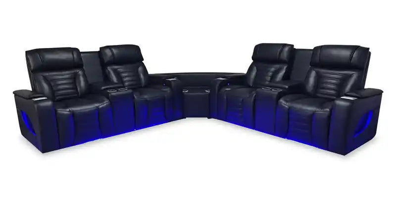 Zen 3-Piece Leather-Look Fabric Power Reclining Sectional with Massage and Two Refrigerator Consoles - Apricot