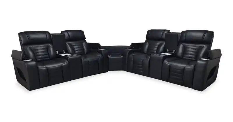 Zen 3-Piece Leather-Look Fabric Power Reclining Sectional with Massage and Two Refrigerator Consoles - Apricot