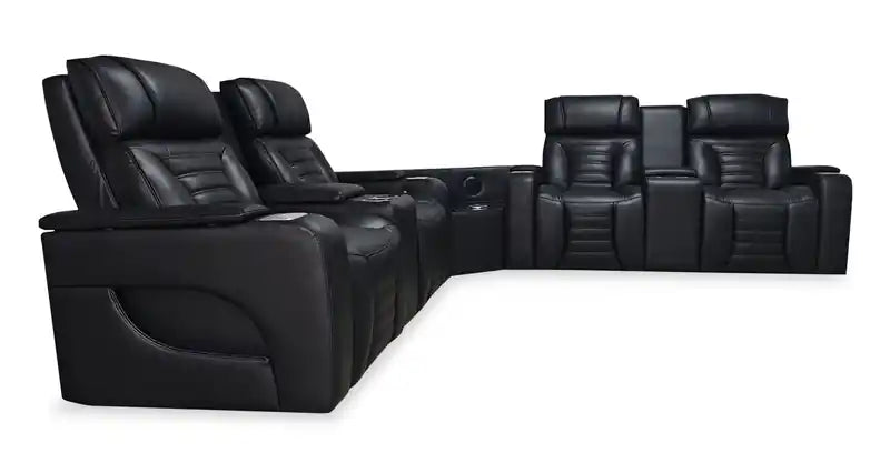 Zen 3-Piece Leather-Look Fabric Power Reclining Sectional with Massage and Two Refrigerator Consoles - Apricot
